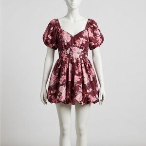 LoveShackFancy Burgundy Dress with Pink and Cream Florals